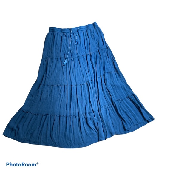 Flint+Feather Skirts Flint Moss Blue Gauzy Tiered Bohemian Draw